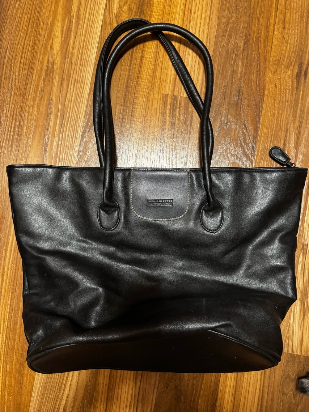VINTAGE Perry Ellis Black Leather-Look Double Handle Tote
